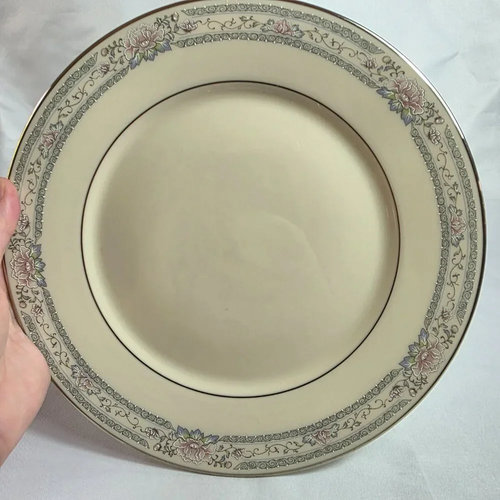 TWO Lenox Charleston Dinner Plate Pastel Floral Band Cosmopolitan Line